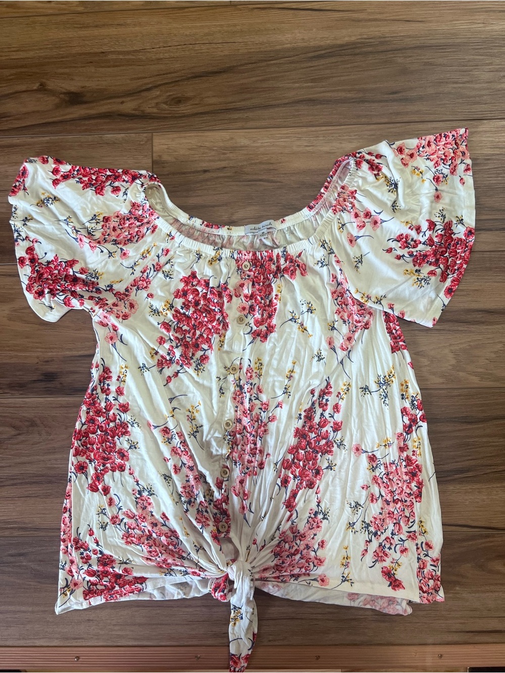white birch White Floral Off-Shoulder Tie-Front Blouse